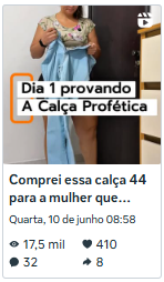 Reel Dia 1 provando a Calça Profética — 17,5 mil visualizações